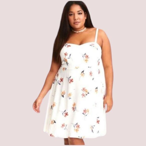 TORRID Women's New Ivory Floral Challis Midi Spring/Summer Tank Dress. - Picture 1 of 15
